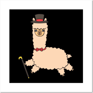 Alpaca with a hat and stick Posters and Art